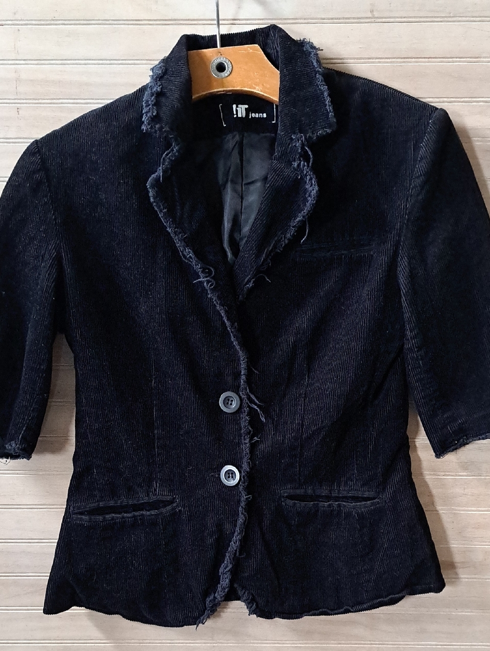 !T Jeans Corduroy Blk Raw Trim Edge Y2k Edgy Tailored Blazer Jacket Lined